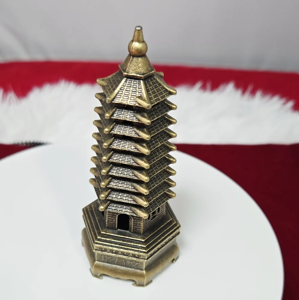 Mini Wenchang Pagoda Brass Incense Holder Feng Shui Study Desk Focus Zen Decor
